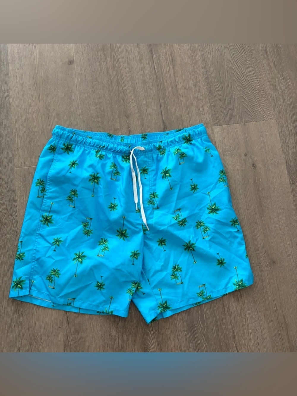 Old Navy Turquoise Swim Trunks with Green Palm Print